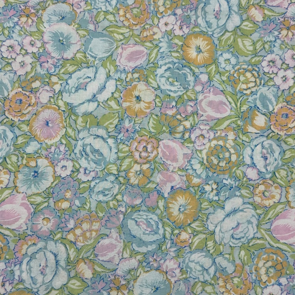 Vintage Pacific Twin XL Flat Sheet Pastel Floral Blue Pink Yellow 85x112